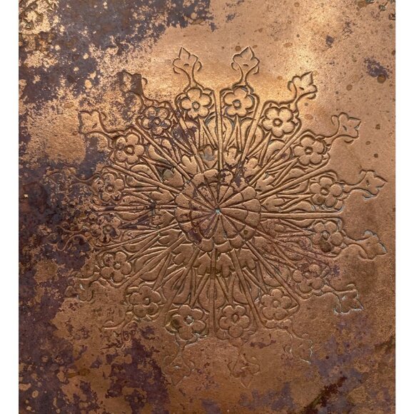 Vintage Copper Serving Tray Snowflake Etched Round Platter 7.75" Patina - Picture 6 of 10